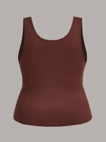SHEIN LUNE Top sin mangas de cuello redondo casual y minimalista para mujer en tallas grandes para el verano