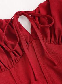 Sweetra Solid Color Lace Up Backless Cinching Waist Cami Dress Burgundy Color Women Outfit - Burgundy - View 4