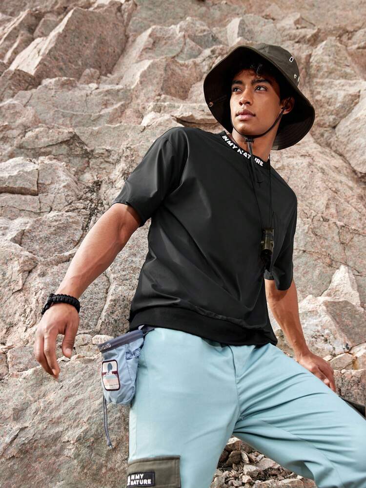 Men's Letter Printed Round Neck Short Sleeve T-Shirt Summer Outdoor