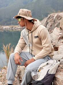 SHEIN In My Nature Men's Letter Patchwork Hooded Outdoor Athletic Sweatshirt - White - View 5