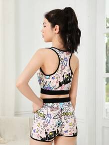 Teen Girl Cartoon Printed Tight Underwear Set - Multicolor - View 2