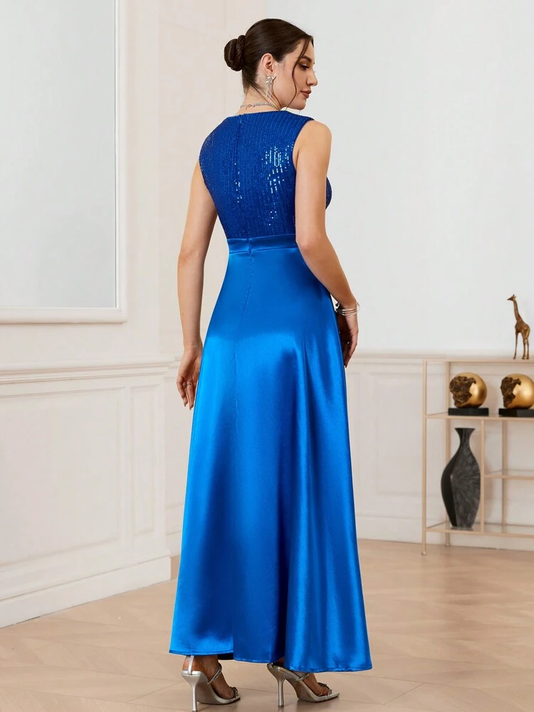 Elegant & Fancy Sparkly Sequin Patchwork Slit Heavy Duty Evening Prom Dress Formal Dresses For Women, Semi Formal Dress