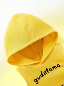 Gudetama X SHEIN 嬰兒男童卡通字母印花帽t和短褲套裝 - 黃色 - 查看 6