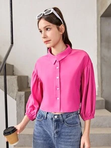Teen Girls' Lantern Sleeve Blouse - Hot Pink - View 5
