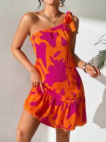 Breezaya In hoa Một bờ vai Xù Hoa Sen Đầm - trái cam - Xem 6