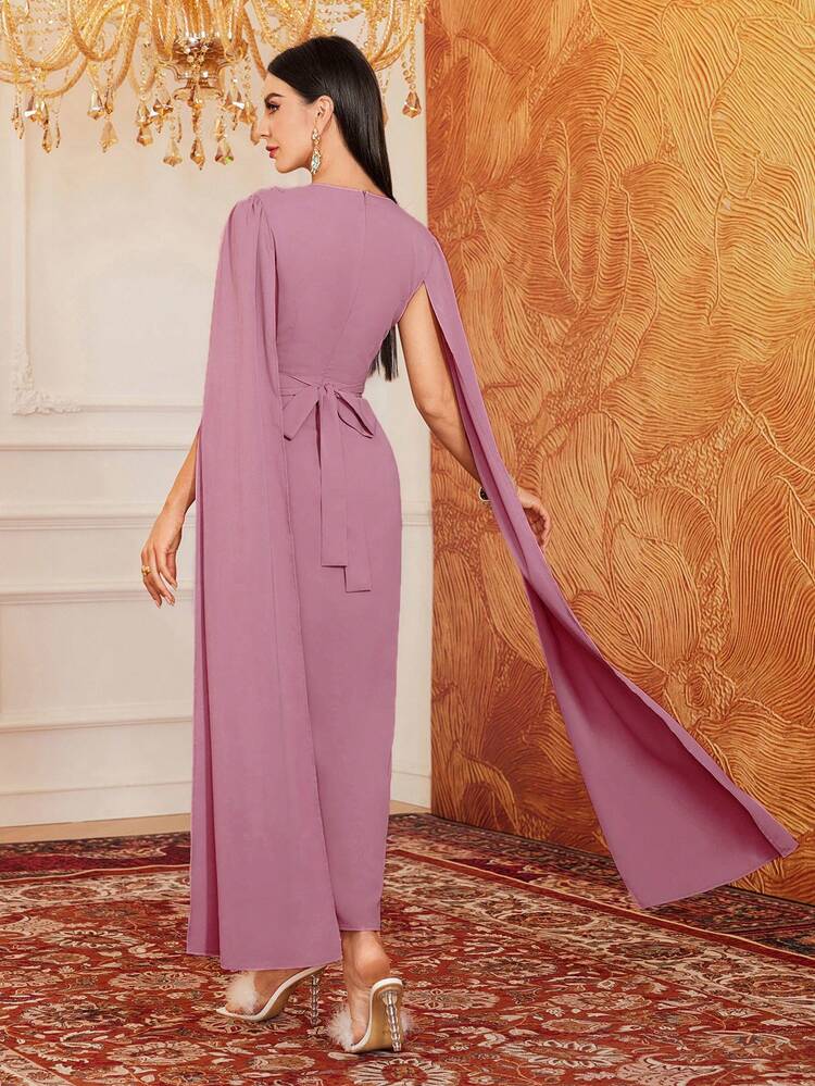 Women's Glitter Patchwork Trim Cape Sleeve Bodycon Dress,Elegant Evening Party Dress Long Evening Dresses