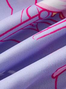 Gudetama X SHEIN Baby Girl Cartoon Print Ruffle Trim Dress - Purple - View 4