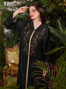 Al Najma Vestido De Estilo Árabe Brillante Con Diamantes De Imitación Para Mujer - Negro - Ver 6
