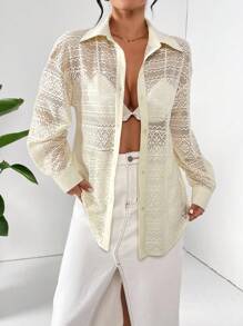 SHEIN Essnce Oversized Damen Hemd Mit Großen Knöpfen Und Ösen - Aprikosenfarben - Übersicht 6