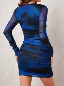 Firerie Ombre Contrast Mesh Square Collar Bodycon Dress