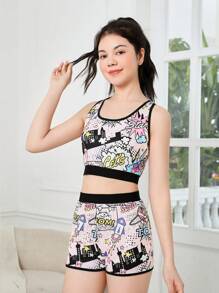 Teen Girl Cartoon Printed Tight Underwear Set - Multicolor - View 5