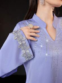 Al Najma Women's Embellished Flare Sleeve Arabic Style Dress - Blue - View 5