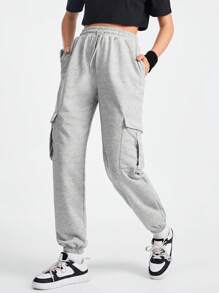 SHEIN Sports Women's Workwear Style Pocketed Sports Pants - Grey - View 1