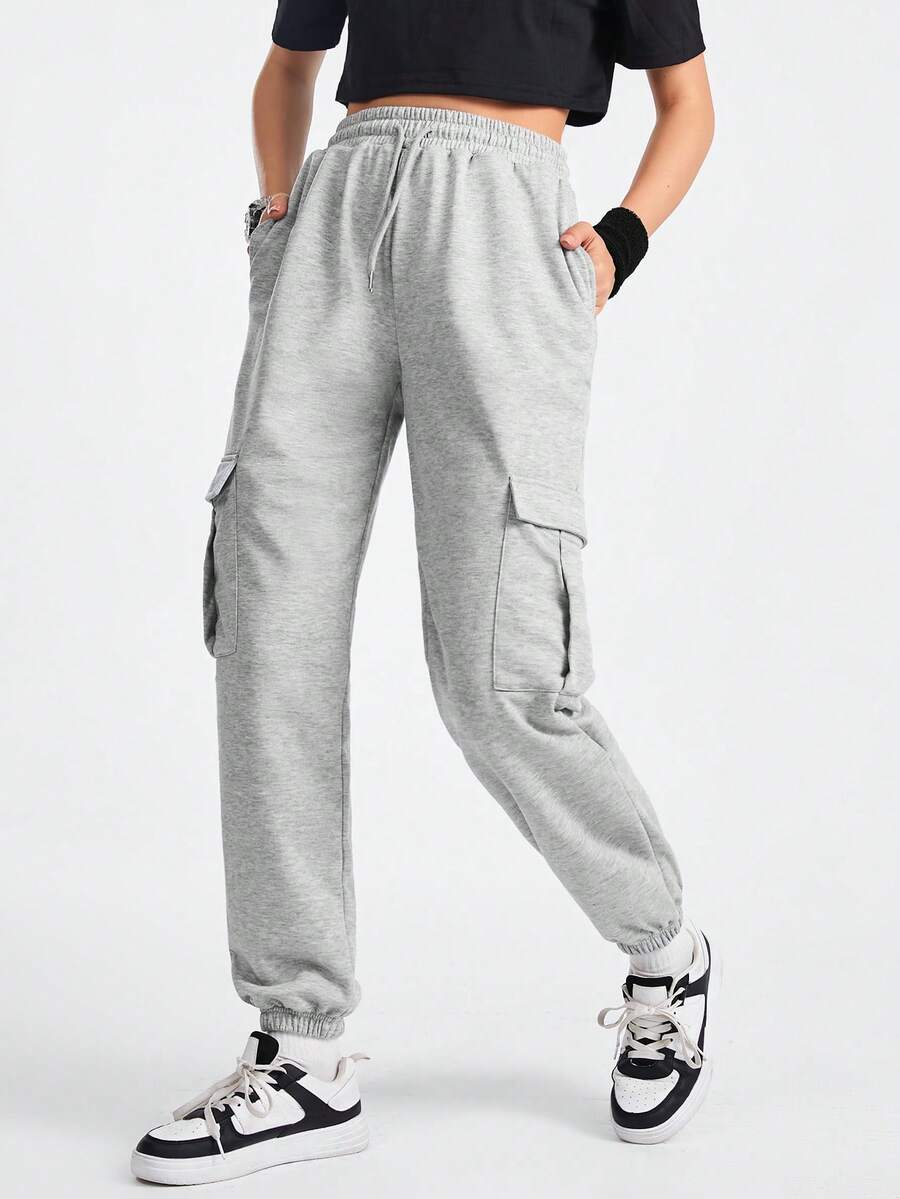 SHEIN Sports Women's Workwear Style Pocketed Sports Pants - Grey - View 1