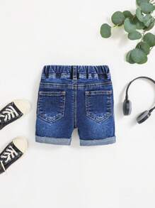 SHEIN Baby Boy Ripped Denim Shorts - Dark Wash - View 2