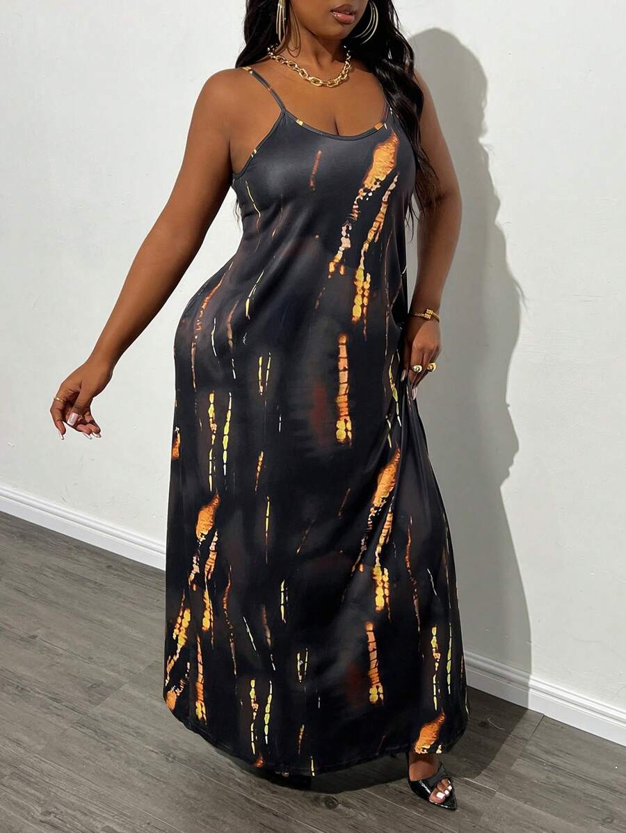 Slaydiva Kích thước lớn Lỏng lẻo Nhuộm buộc Dây đeo Mì Ý  Đầm Với Túi Đối với Thông thường hàng ngày Mặc - Nhiều màu - Xem 1