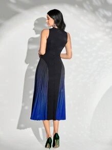 Modelyn Gradient Pearl Bead Decor Sleeveless Dress For Party, Banquet - Blue - View 2
