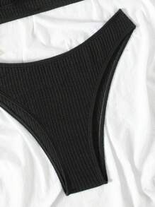 SHEIN Swim Summer Beach Women's Halter Chain Decoration Bikini Set - Black - View 4