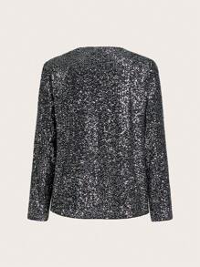 Chiquease 閃耀v領寬鬆長袖時尚夾克 - 黑色 - 查看 2