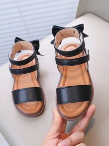 1 Par Sandalias Planas De Verano Para Niñas, Con Acento De Lazo Y Diseñadas Con Cordones