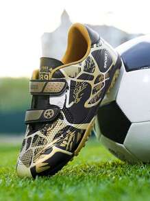 Kids' Soccer Shoes Tf Turf/ Ag Artificial Grass/ Natural Grass/ Campus Boys & Girls Football Shoes With Hook & Loop Closure - Gold - View 3