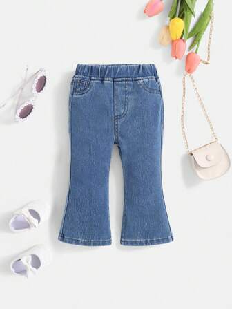 SHEIN Baby Girl High-Stretch Comfortable Elastic Waist Flare Leg Jeans