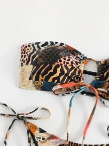 Swim Vcay 2 件套斑马条纹印花性感露肩前系带比基尼套装女士海滩度假 2025 年夏季 - 彩色 - 查看 4