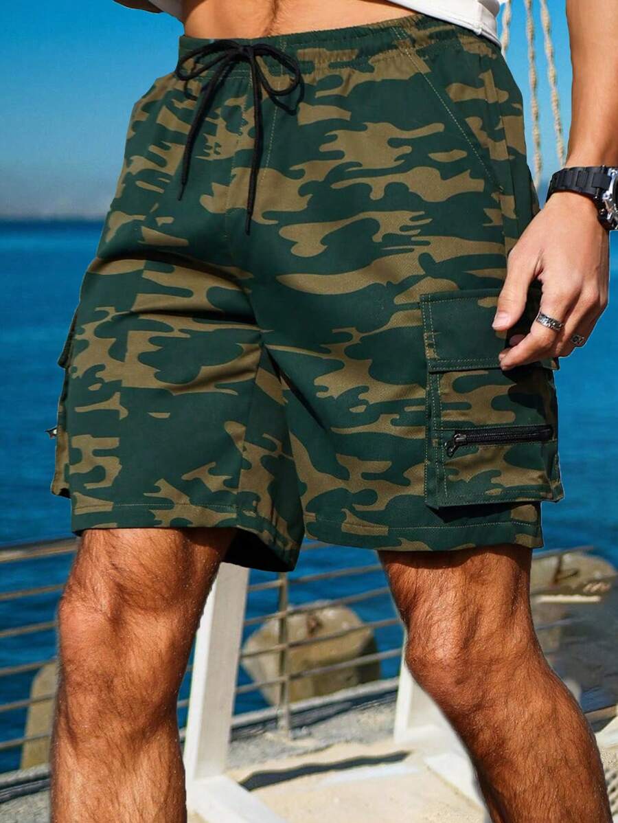 Manfinity Homme Manfinity Men's Camouflage Cargo Camo Shorts - Army Green - View 1
