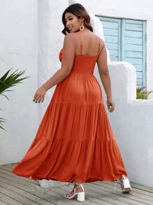 SHEIN VCAY Vestido camisero largo con abertura alta en talla grande y unicolor, para el verano