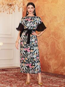 Modelyn Đầm dạ hội dài tay cánh dơi in họa tiết cây và hoa cho nữ - Nhiều màu - Xem 8