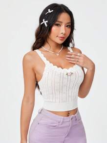 SHEIN Qutie 女性休閒v領針織裹胸上衣 - 白色 - 查看 2