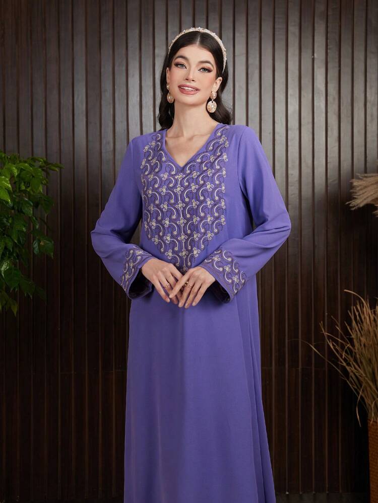 Women's Boho Style Embroidered Bell Sleeve Dress Kaftan Jalabiya Dress