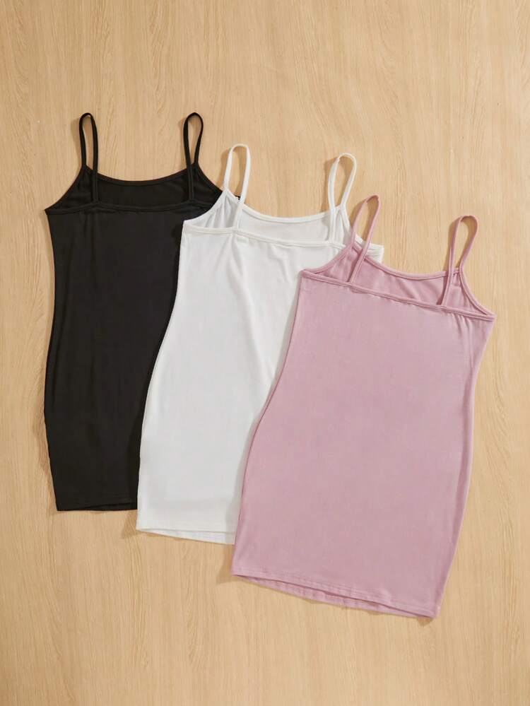 3pcs/Set Tween Girl Heart Pattern Printed Casual Cami Dress Outfit