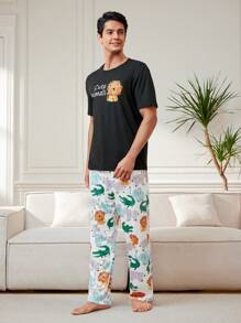 Men's Letter & Dinosaur Print Home Wear Set - Multicolor - View 4