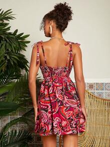 Travachic Holiday Paisley Print Spaghetti Strap Dress - Red - View 2