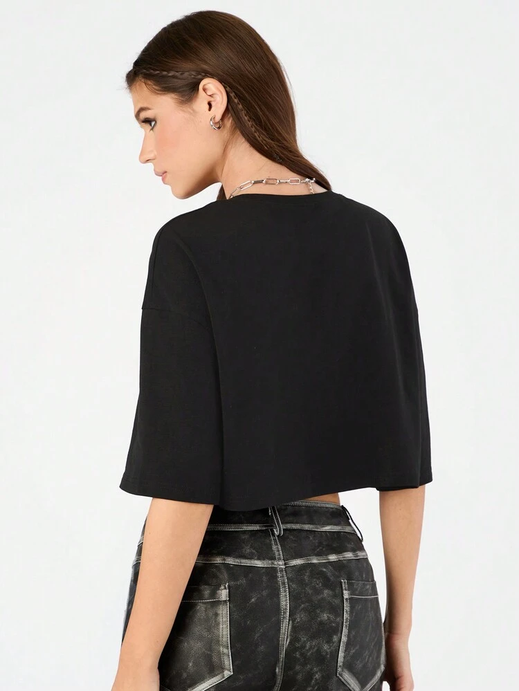 Women's Letter Print Cropped T-Shirt