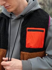 SHEIN In My Nature Men's Button Front Drawstring Hooded Outdoor Raincoat Jacket Hiking Clothes