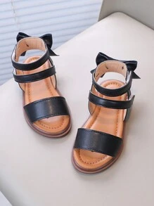 1 Par Sandalias Planas De Verano Para Niñas, Con Acento De Lazo Y Diseñadas Con Cordones