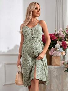 SHEIN 孕婦浪漫假期可調式背心花卉印花連衣裙