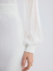 BizChic Women's Keyhole Collar See-Through Mesh Raglan Long Sleeve Jumpsuit - White - View 6