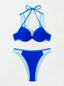 SHEIN Swim Women's Color Block Bikini Set Summer Beach - Blue - View 7