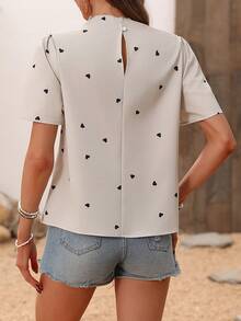 SHEIN Essnce In Trái tim Xếp li Áo sơ mi - Màu be - Xem 2