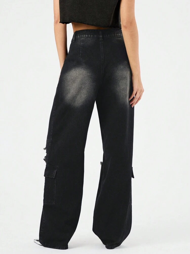 Washed Ripped Loose Wide Leg Jeans