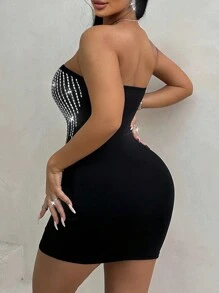 VaVaBold 女士露背紧身露肩连衣裙迷你短款女装 - 黑色 - 查看 2