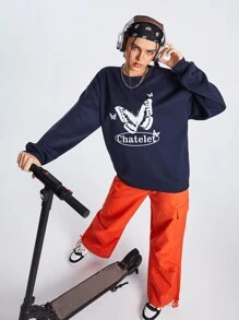 Gameset SHEIN Sport Butterfly And Letter Print Drop Shoulder Sporty Sweatshirt