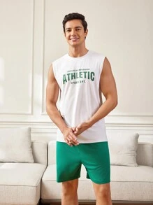 Nam Lá thư In Áo vest Và Quần short Nhà  Mặc Bộ - Nhiều màu - Xem 1