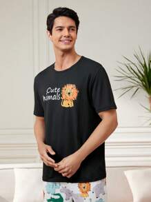 Men's Letter & Dinosaur Print Home Wear Set - Multicolor - View 5