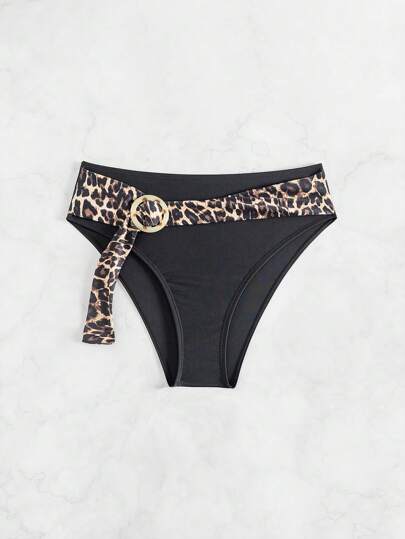 SHEIN Swim Parte Inferior Do Biquíni Com Patchwork De Impressão De Leopardo