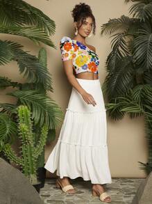 Travachic Holiday One-Shoulder Knit Flower Print Top - Multicolor - View 4