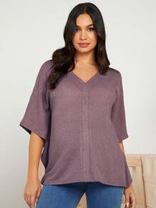 SHEIN Camiseta Suelta Casual Con Manga Murciélago Y Cuello En V Para Maternidad